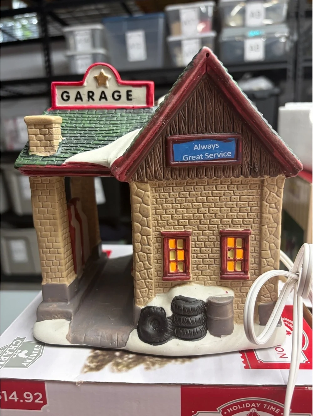 Holiday Time Country Charm Lighted Gas Station Christmas Village House Boxed